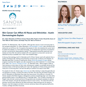 dermatologist in Austin, Mohs Micrographic surgery, skin cancer in people of color, melanomas, skin cancer prevention, Dr. Adam Mamelak, Dr. Miriam Hanson